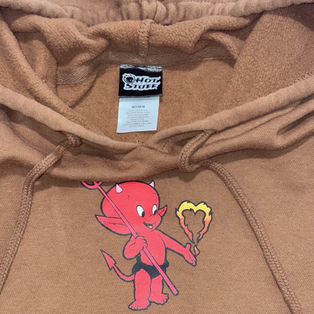 Hot Stuff Brown Fleece Pullover Hoodie M Cartoon Devil Graphic skater grunge emo - Picture 2 of 7